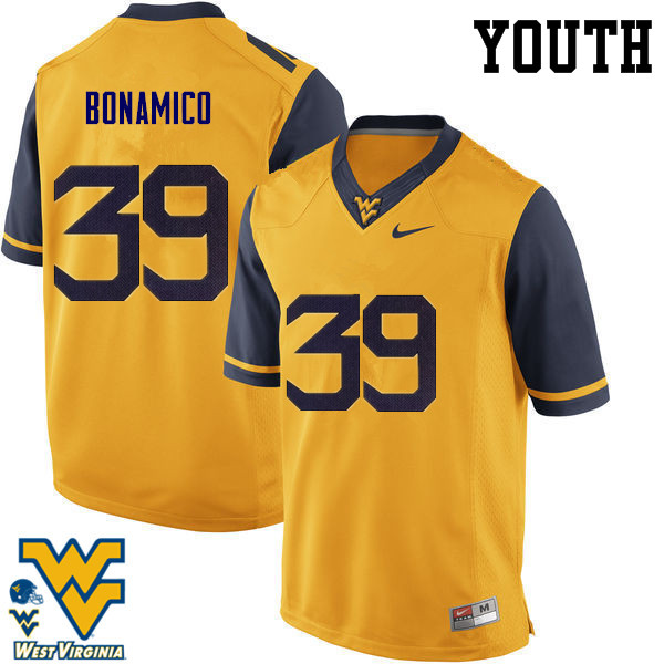 NCAA Youth Dante Bonamico West Virginia Mountaineers Gold #39 Nike Stitched Football College Authentic Jersey SU23F31LD